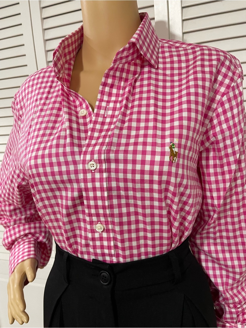 Ralph Lauren Pink and White Gingham Button-Down Shirt